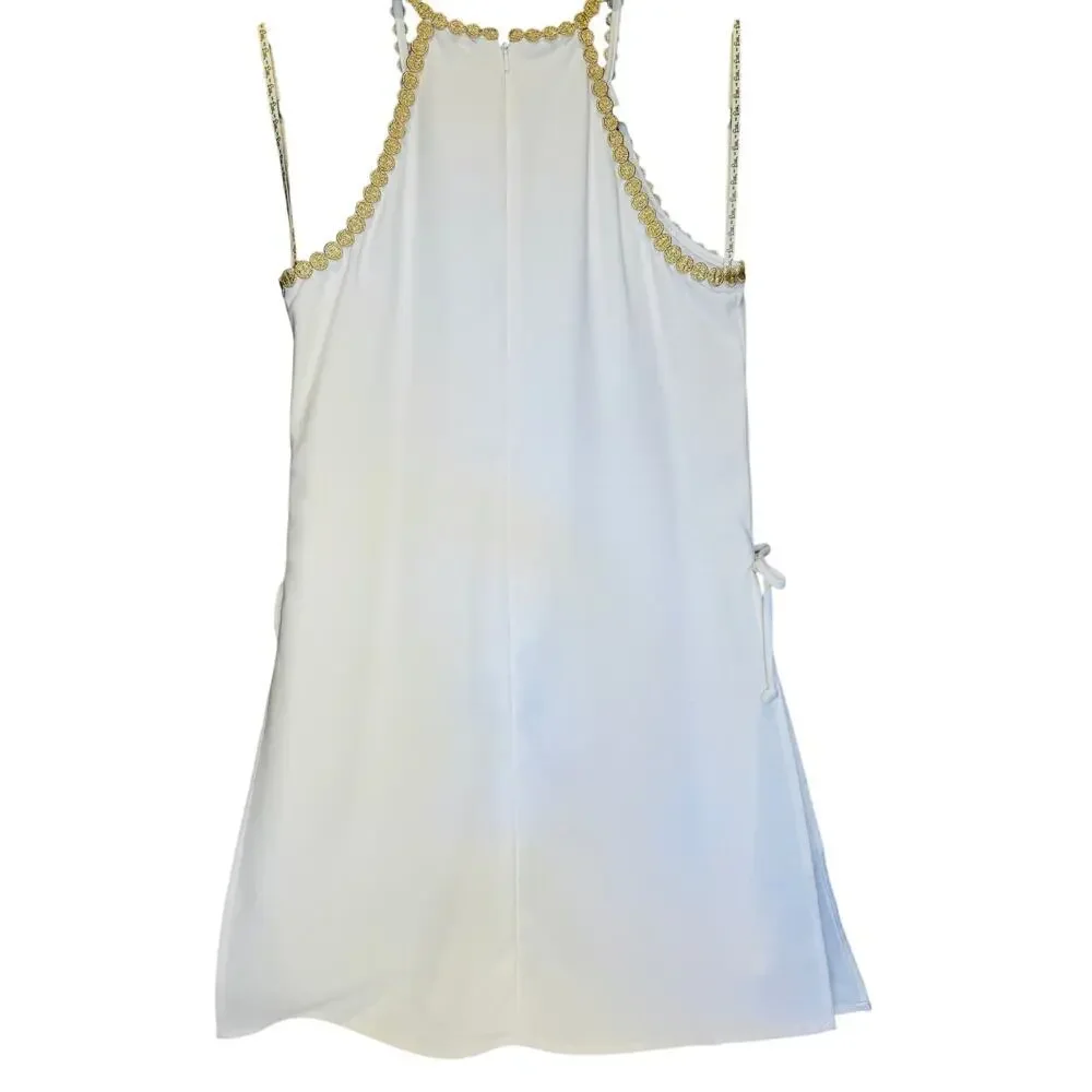 LILLY PULITZER Sz 2 Pearl White Gold Romper Side Ties Resort Wear Brunch | EUC